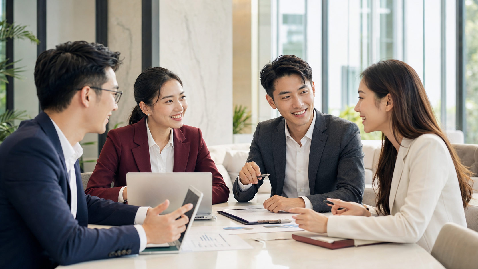 Thai and Chinese business team planning together