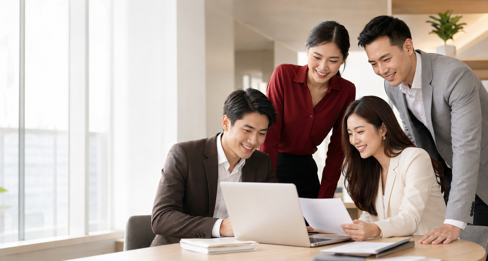 Happy diverse Asian business team collaborating in Thailand